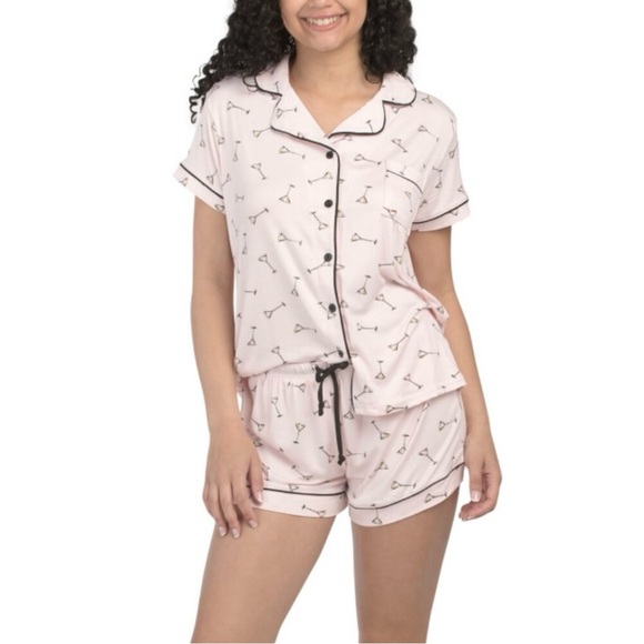 HAUTE DREAMZ Pink Martini Notch Collar Pajama Top And Shorts Set XL - Picture 1 of 7